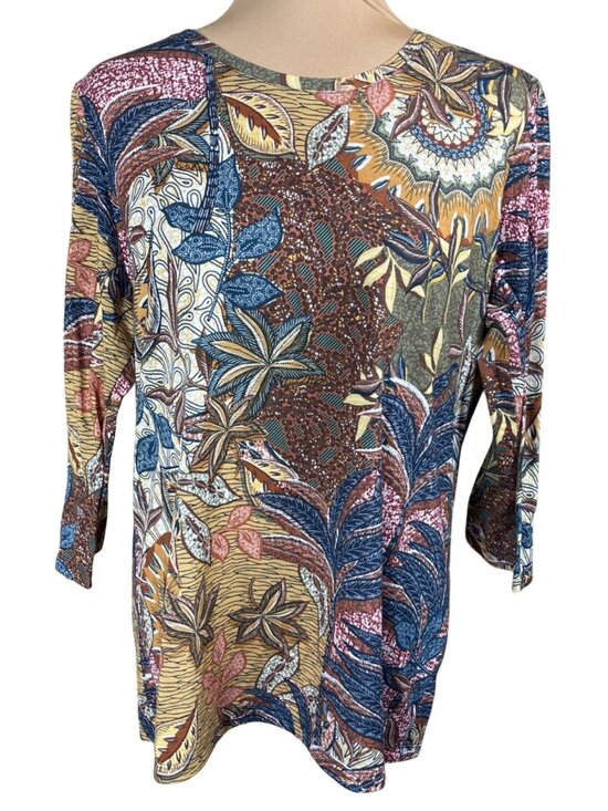 Christopher & Banks Top Knit Fall Botanical Size L Large Brown Blue - Picture 1 of 7